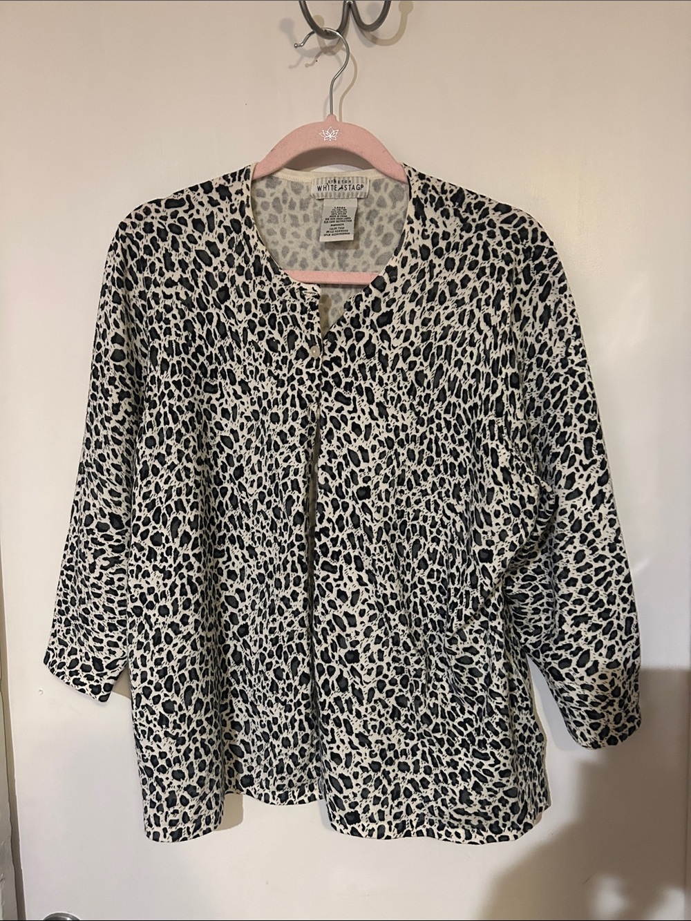 White Stag Black and White Leopard-Print Open Cardigan
